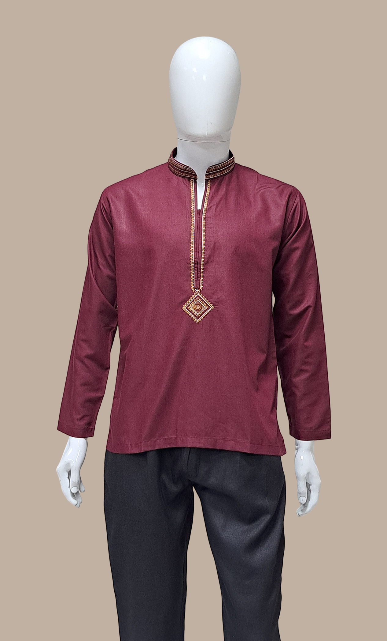 Dark Maroon Embroidered Kurta Top