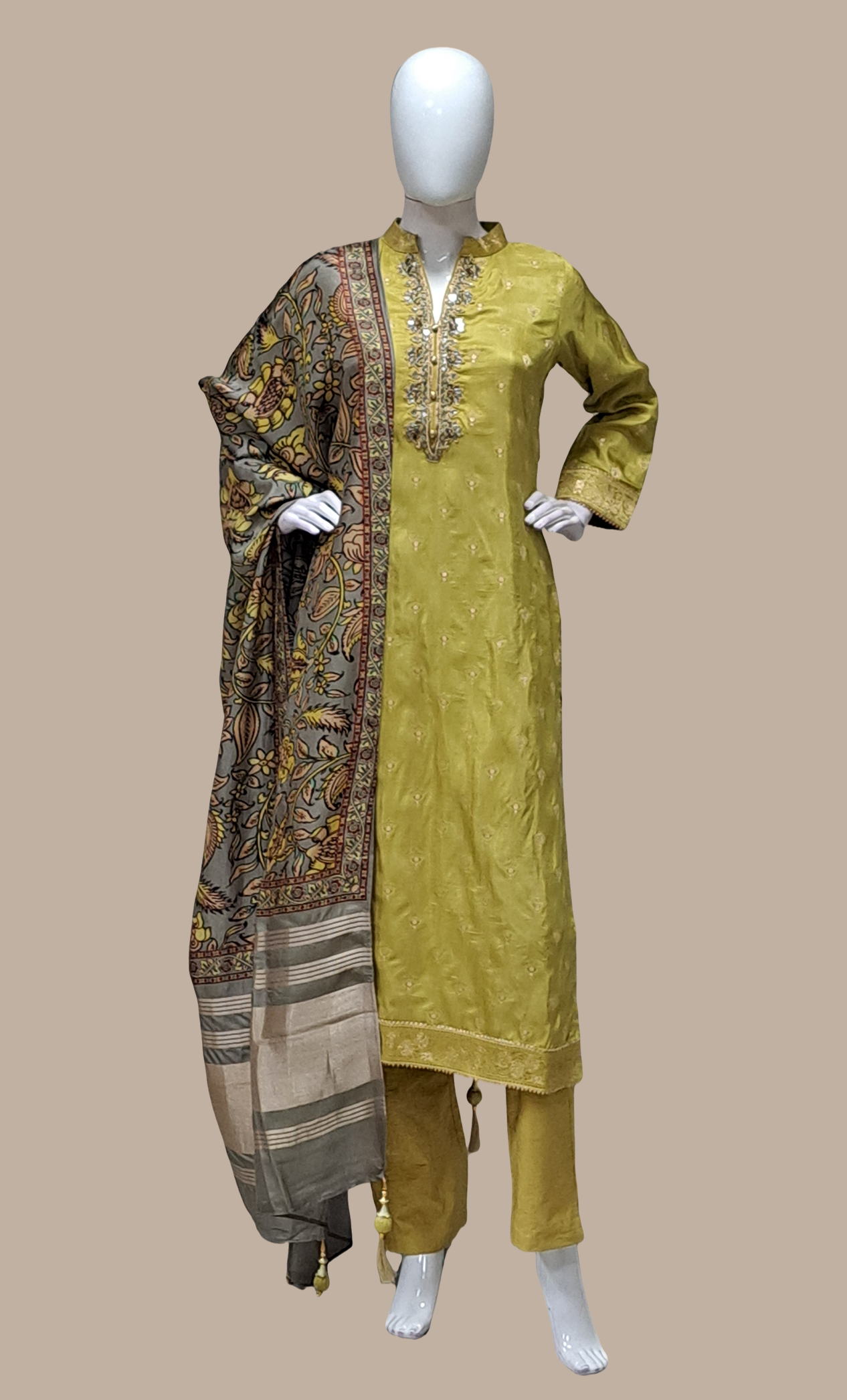 Olive Embroidered Punjabi