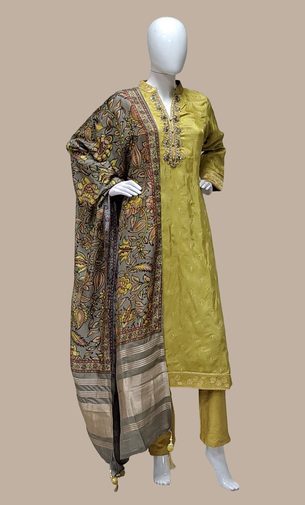 Olive Embroidered Punjabi