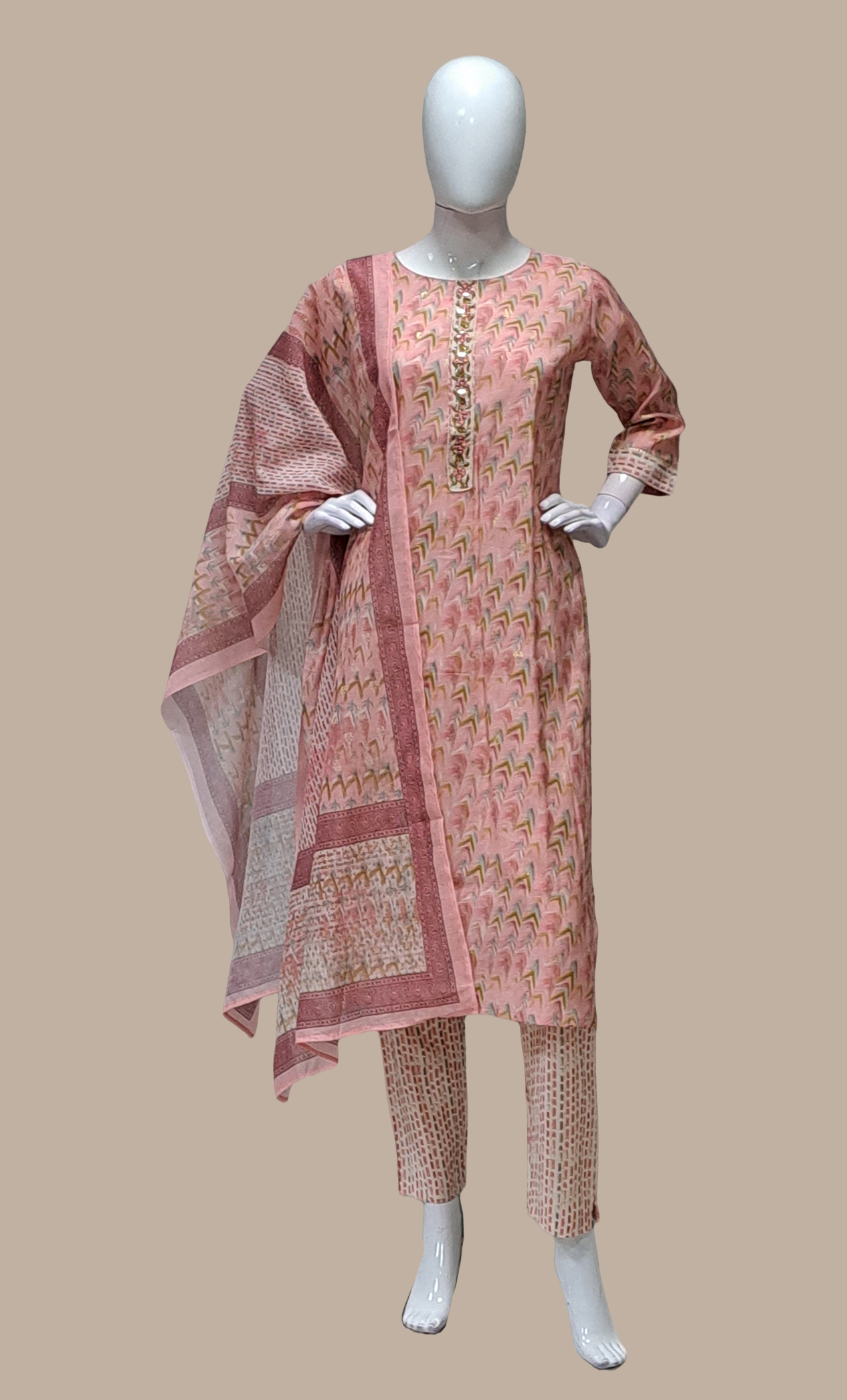 Salmon Pink Printed Punjabi