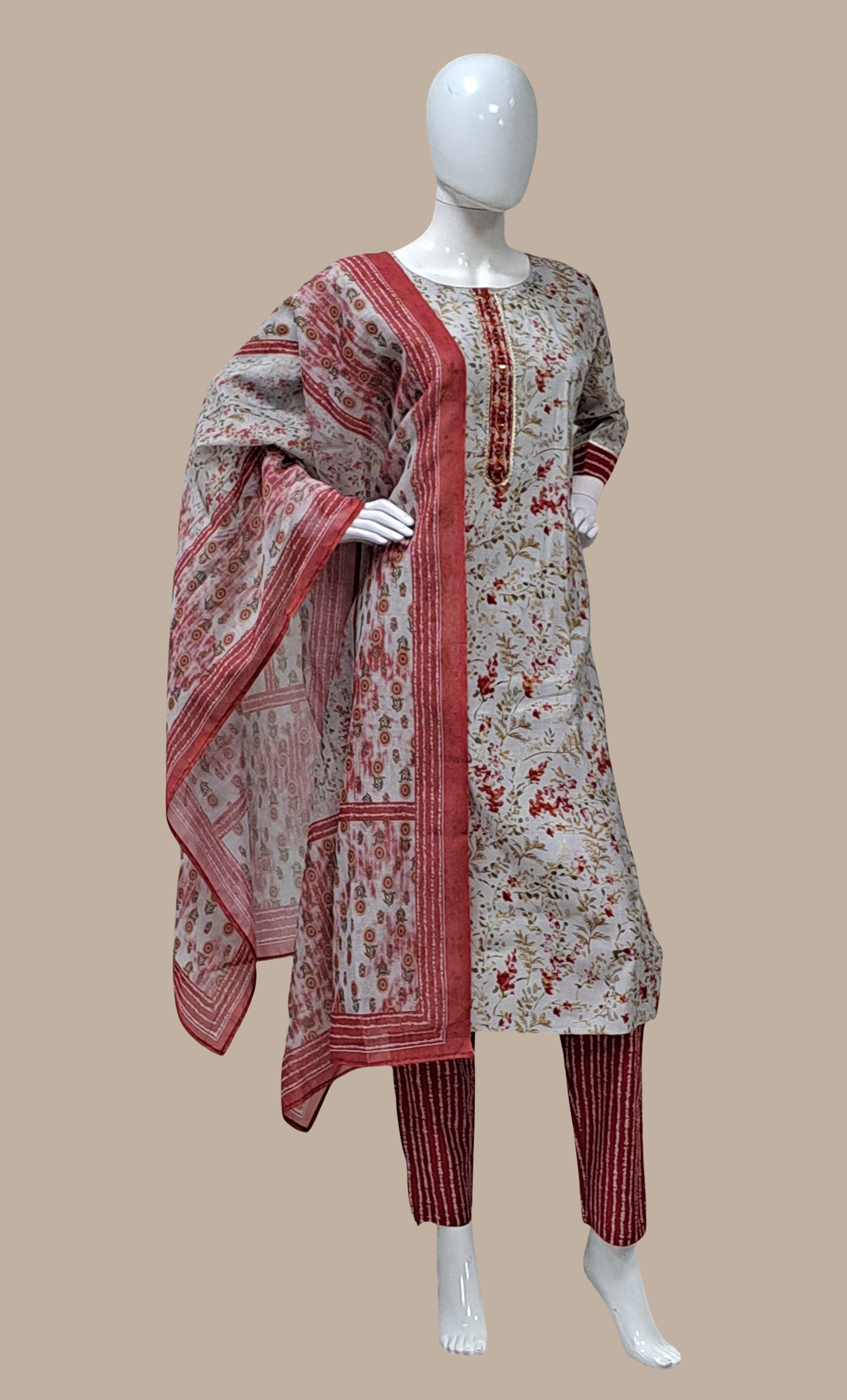 Maroon Printed Punjabi