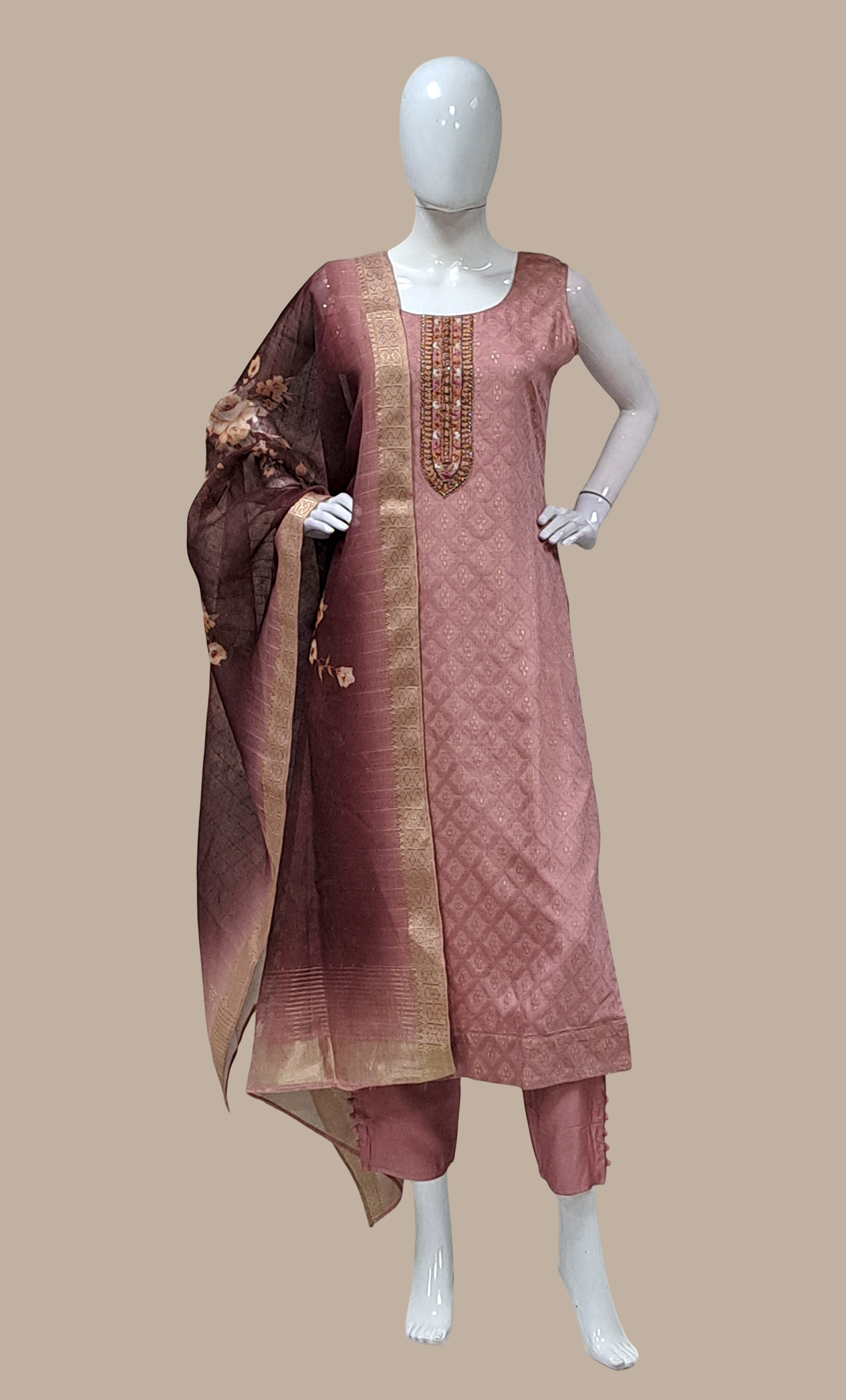 Deep Mink Embroidered Punjabi