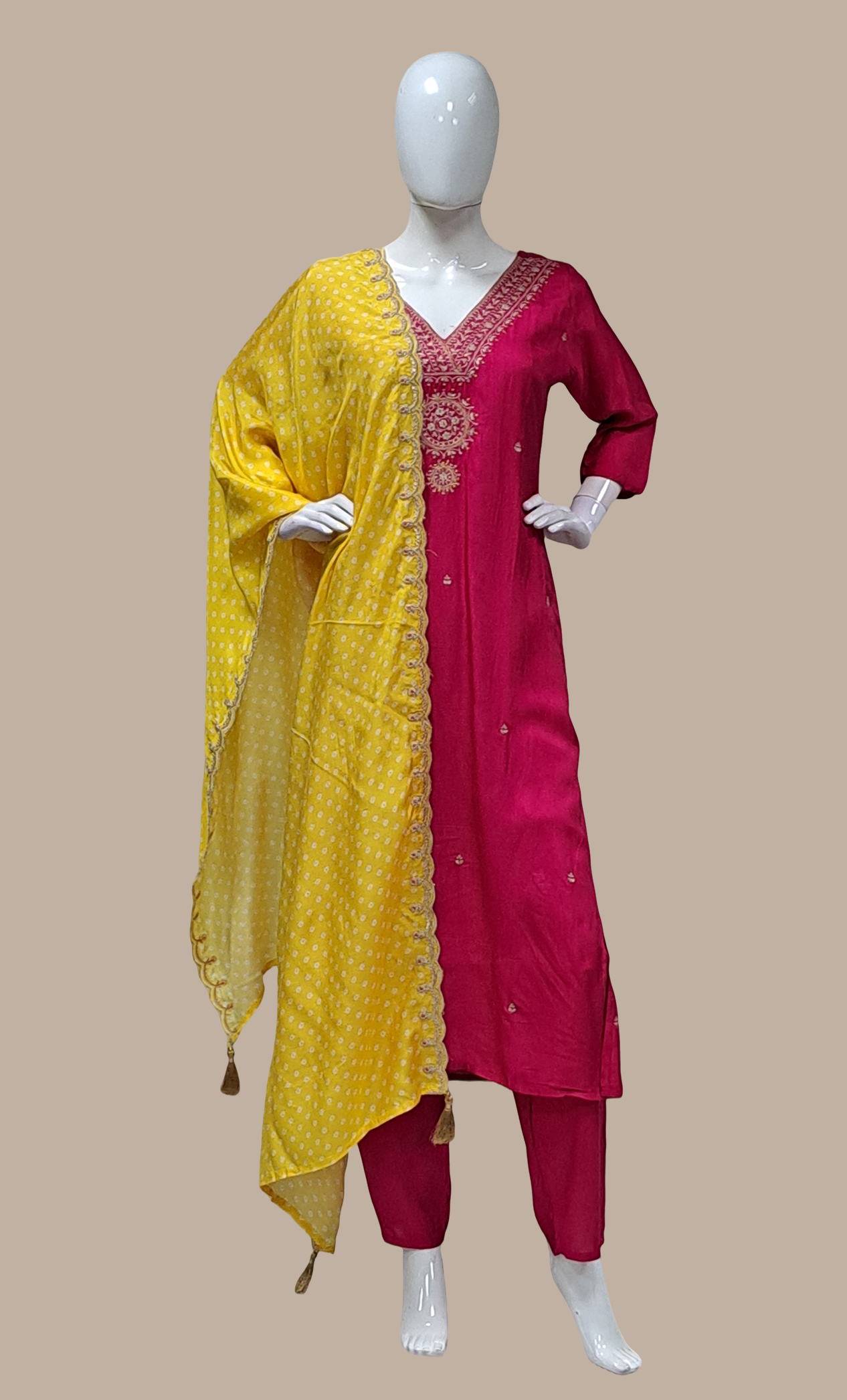 Deep Cerise Embroidered Punjabi