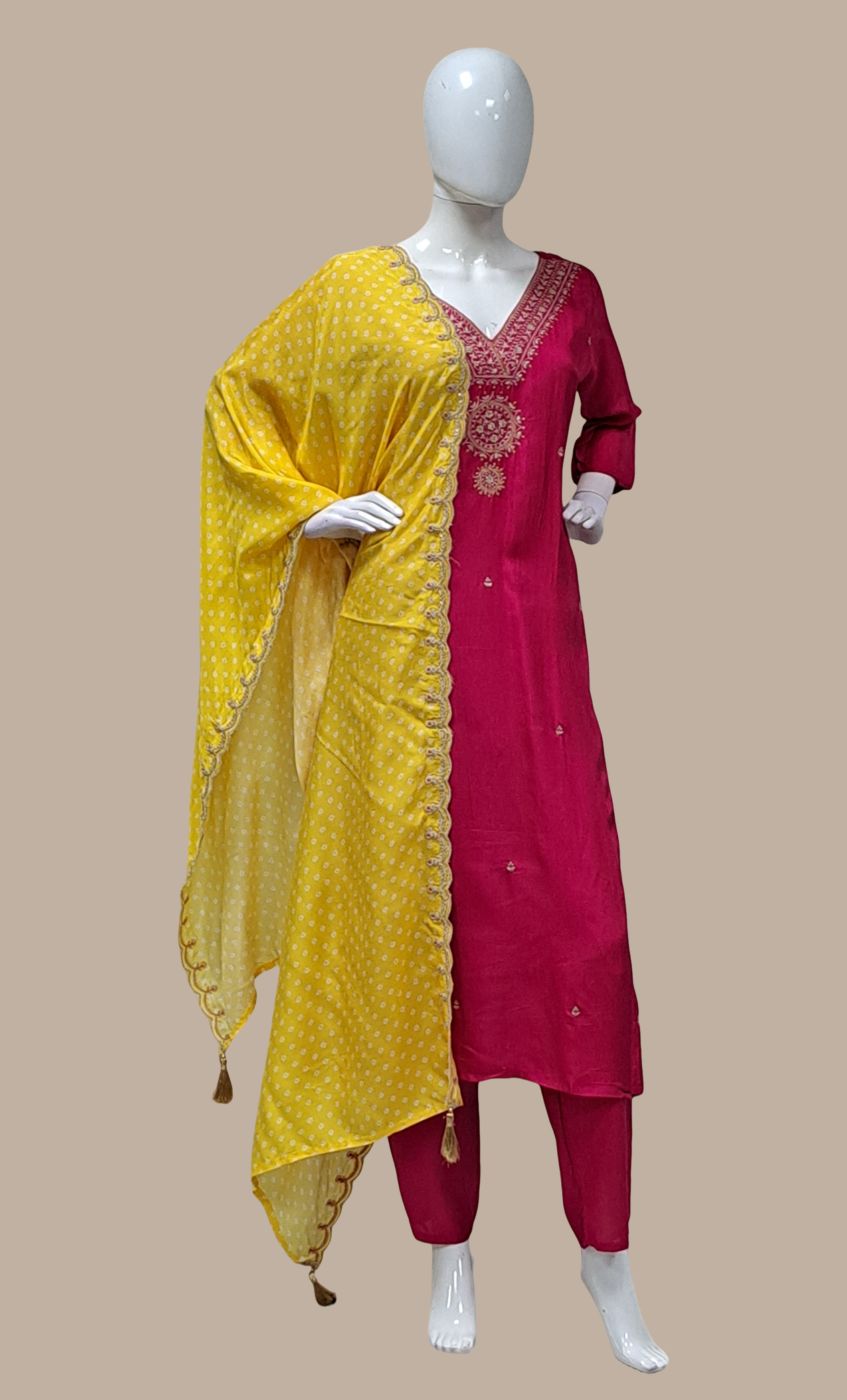 Deep Cerise Embroidered Punjabi