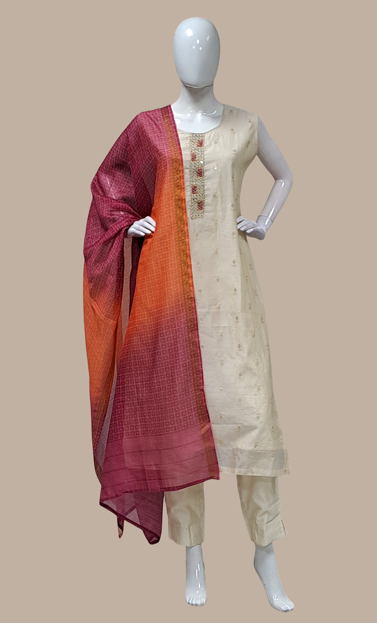 Cream Embroidered Punjabi