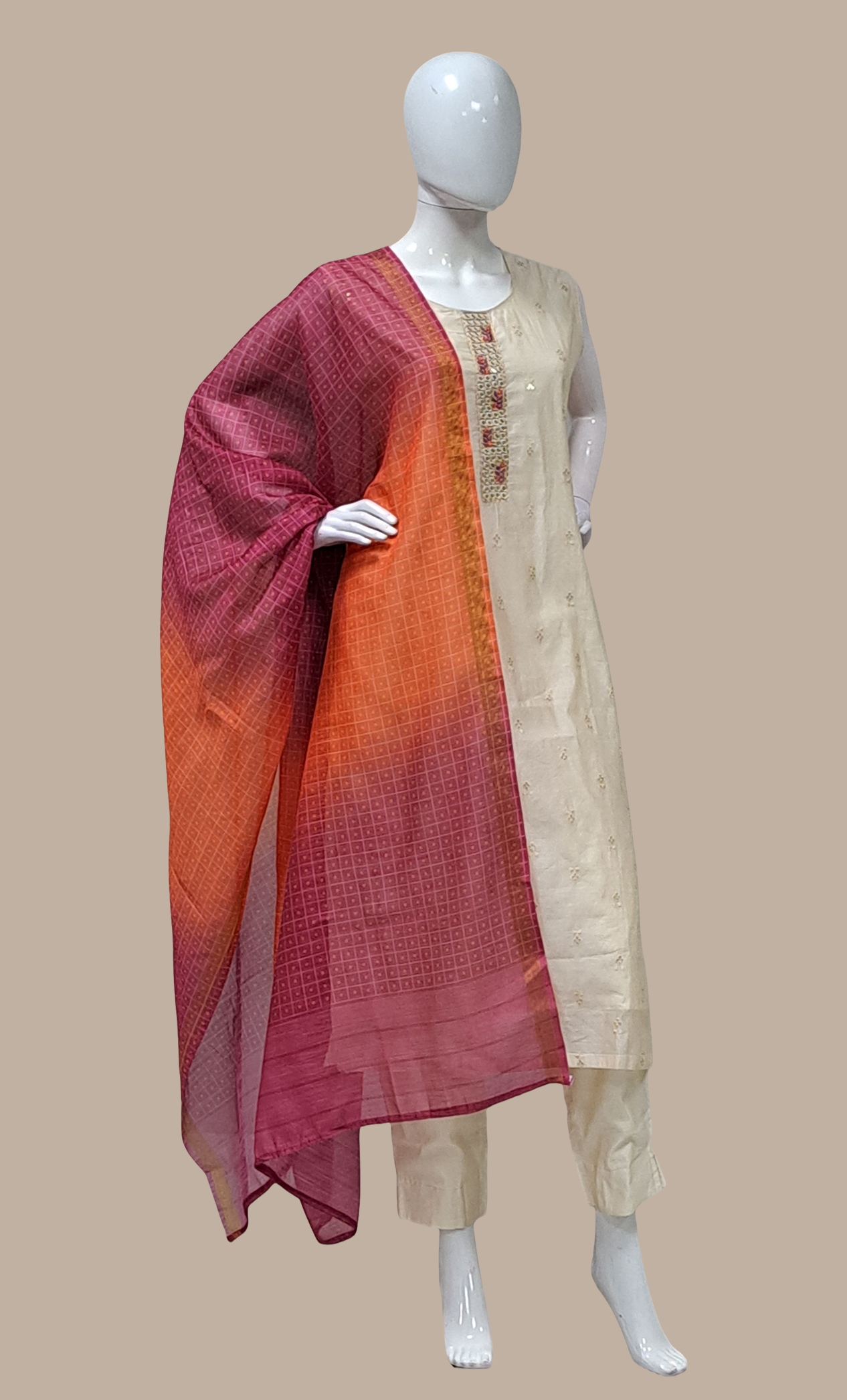 Cream Embroidered Punjabi