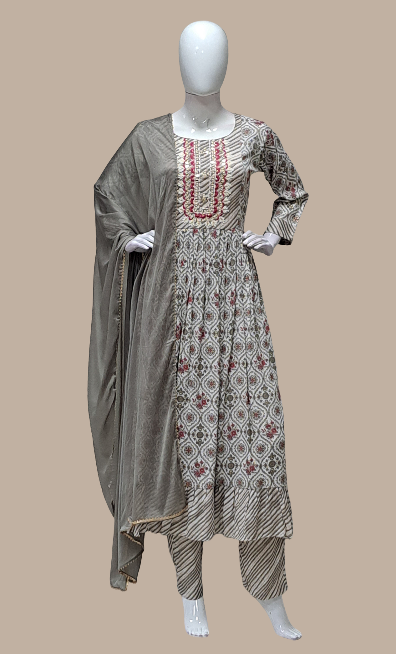 Soft Grey Embroidered Punjabi