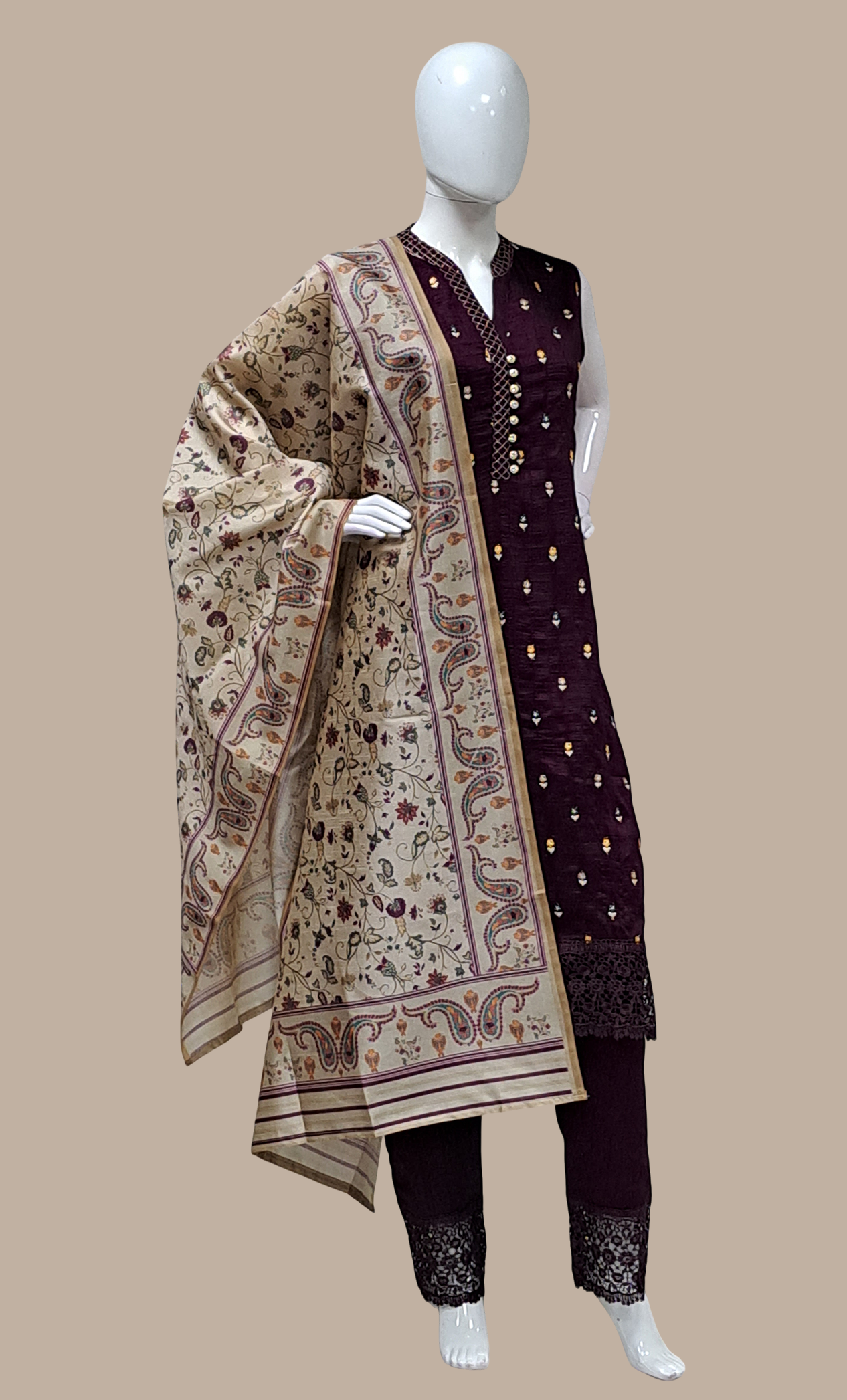 Deep Grape Embroidered Punjabi