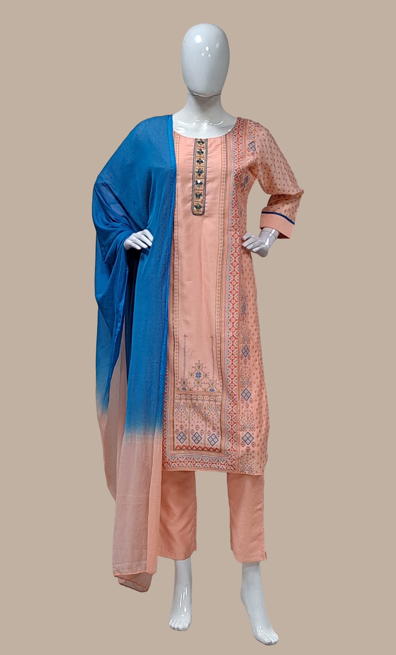 Peach Printed Punjabi