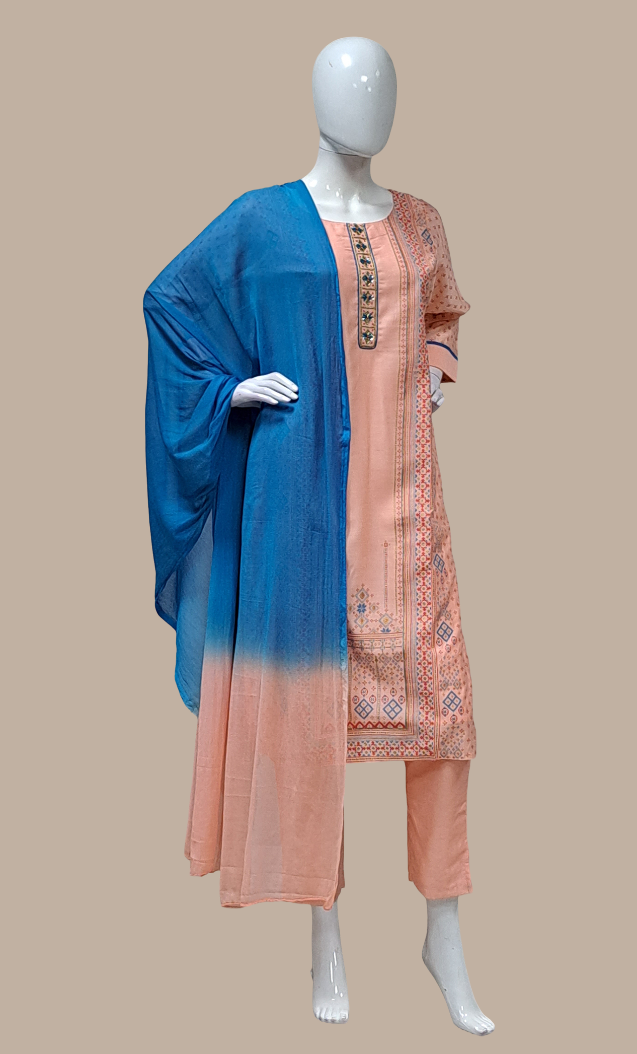 Peach Printed Punjabi