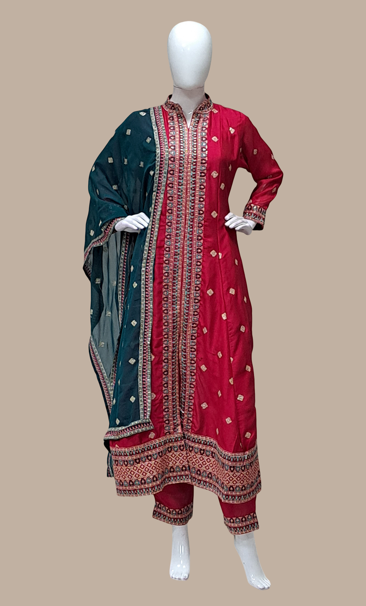 Dark Cerise Embroidered Punjabi