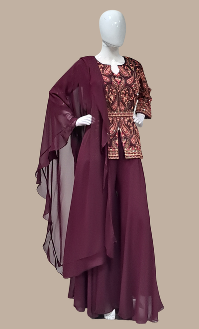 Dark Plum Embroidered Palazzo Set