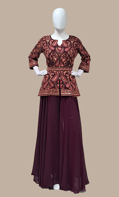 Dark Plum Embroidered Palazzo Set