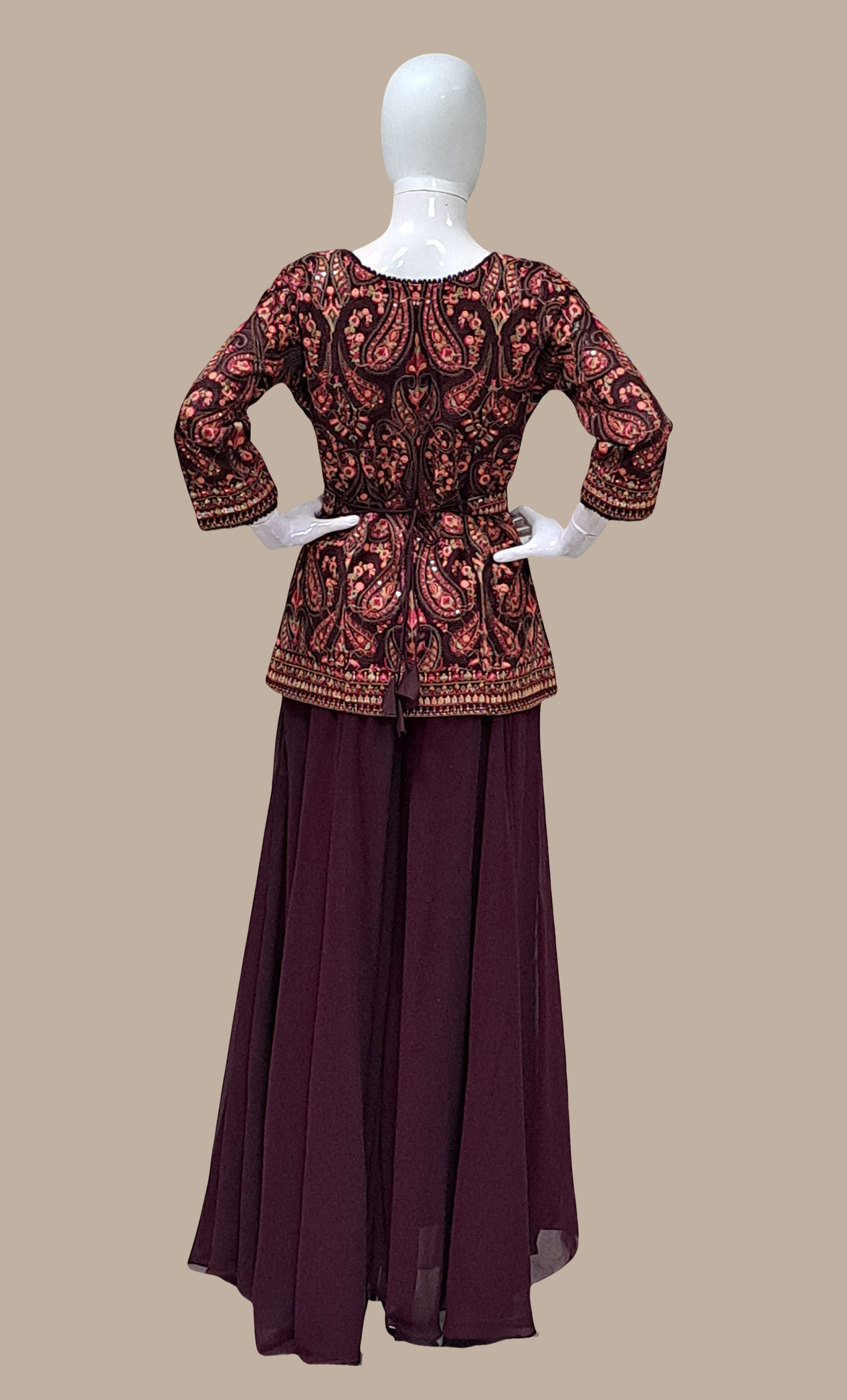 Dark Plum Embroidered Palazzo Set