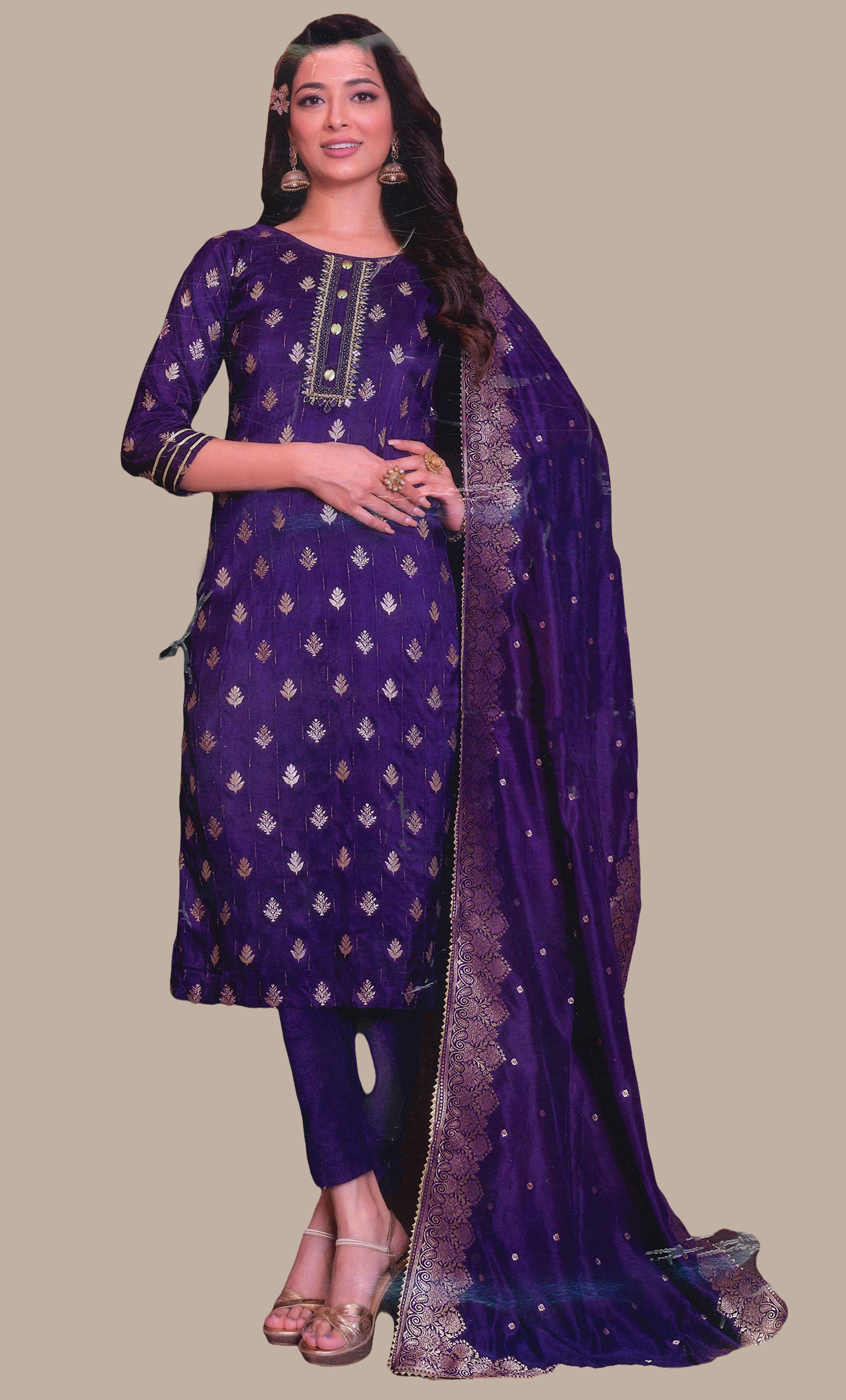 Deep Purple Embroidered Punjabi