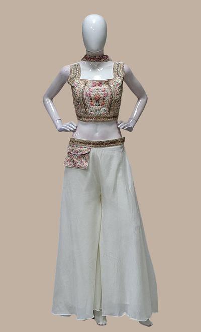 Light Cream Embroidered Palazzo Set