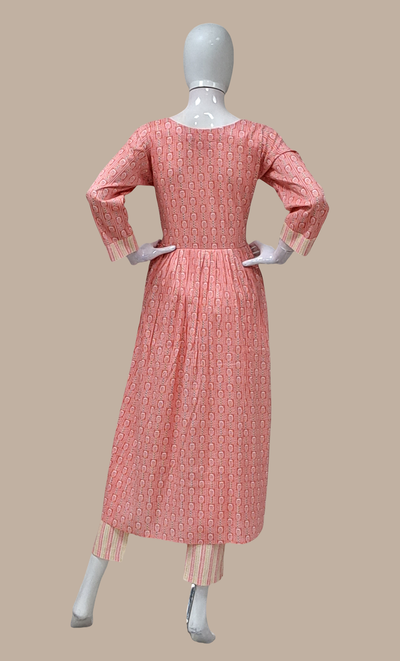 Light Peach Printed Kurti Top & Pants