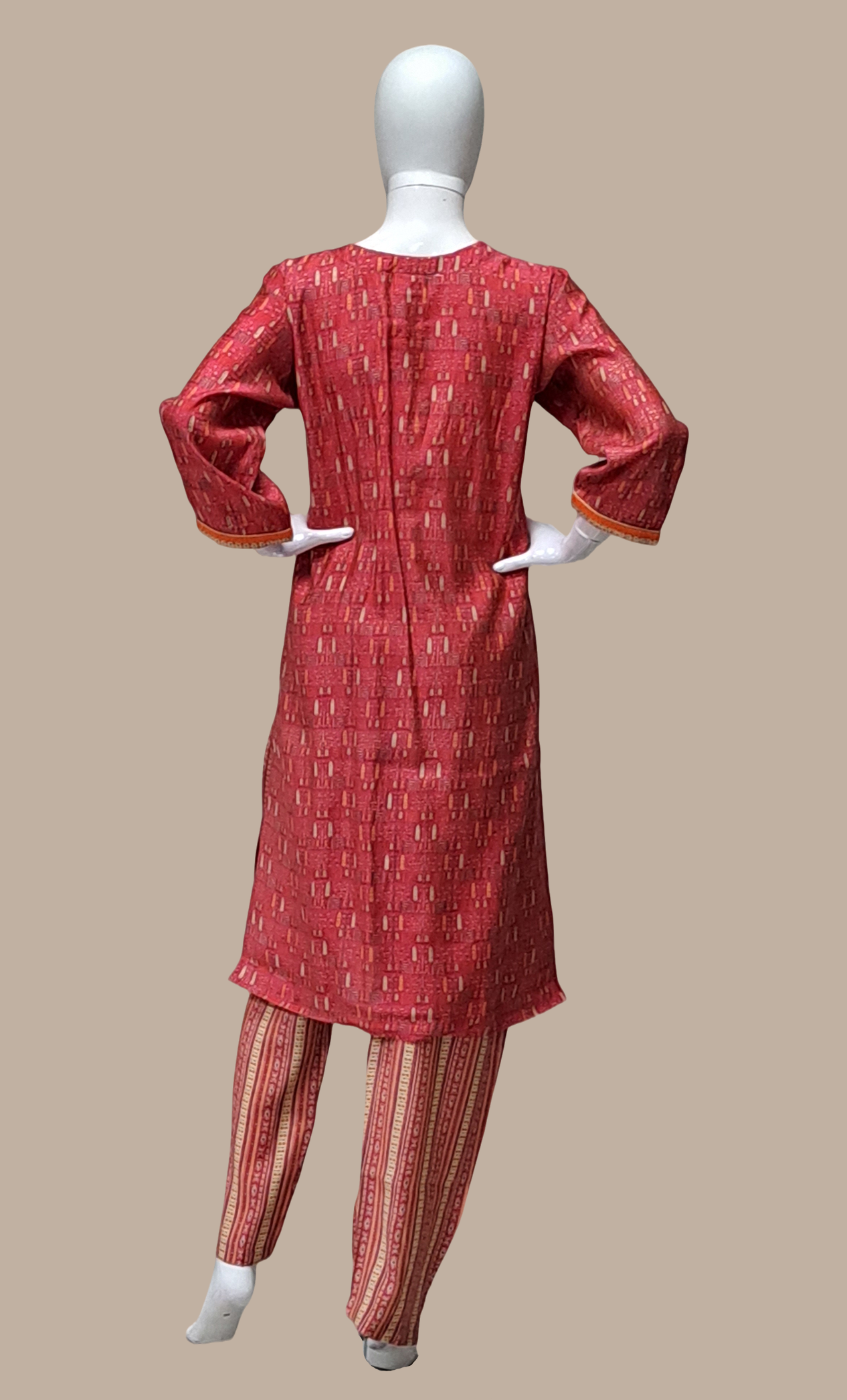 Dark Coral Printed Kurti Top & Pants