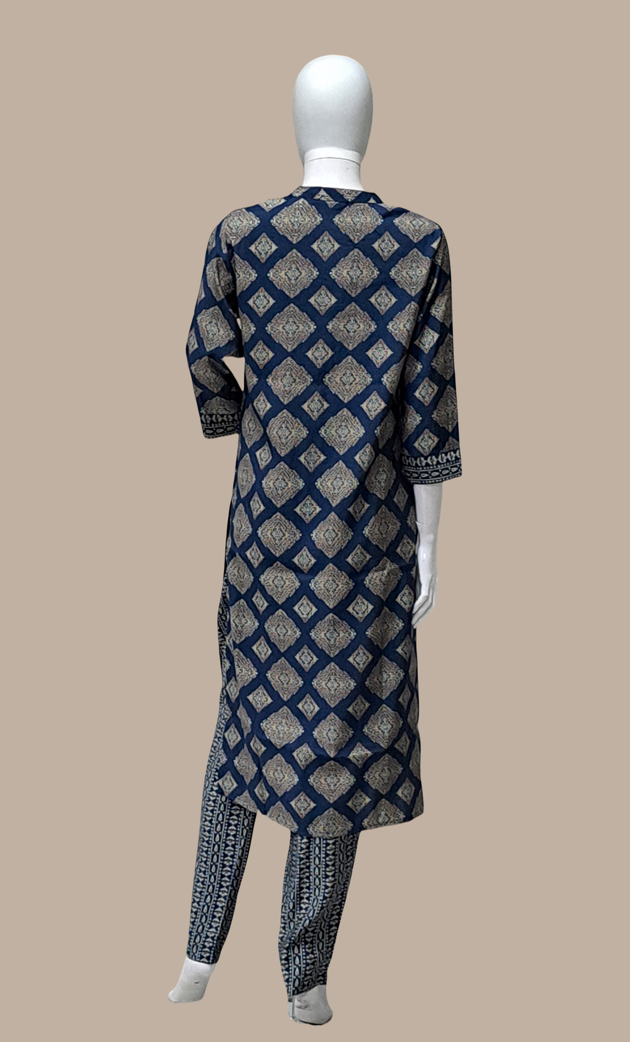 Navy Printed Kurti Top & Pants