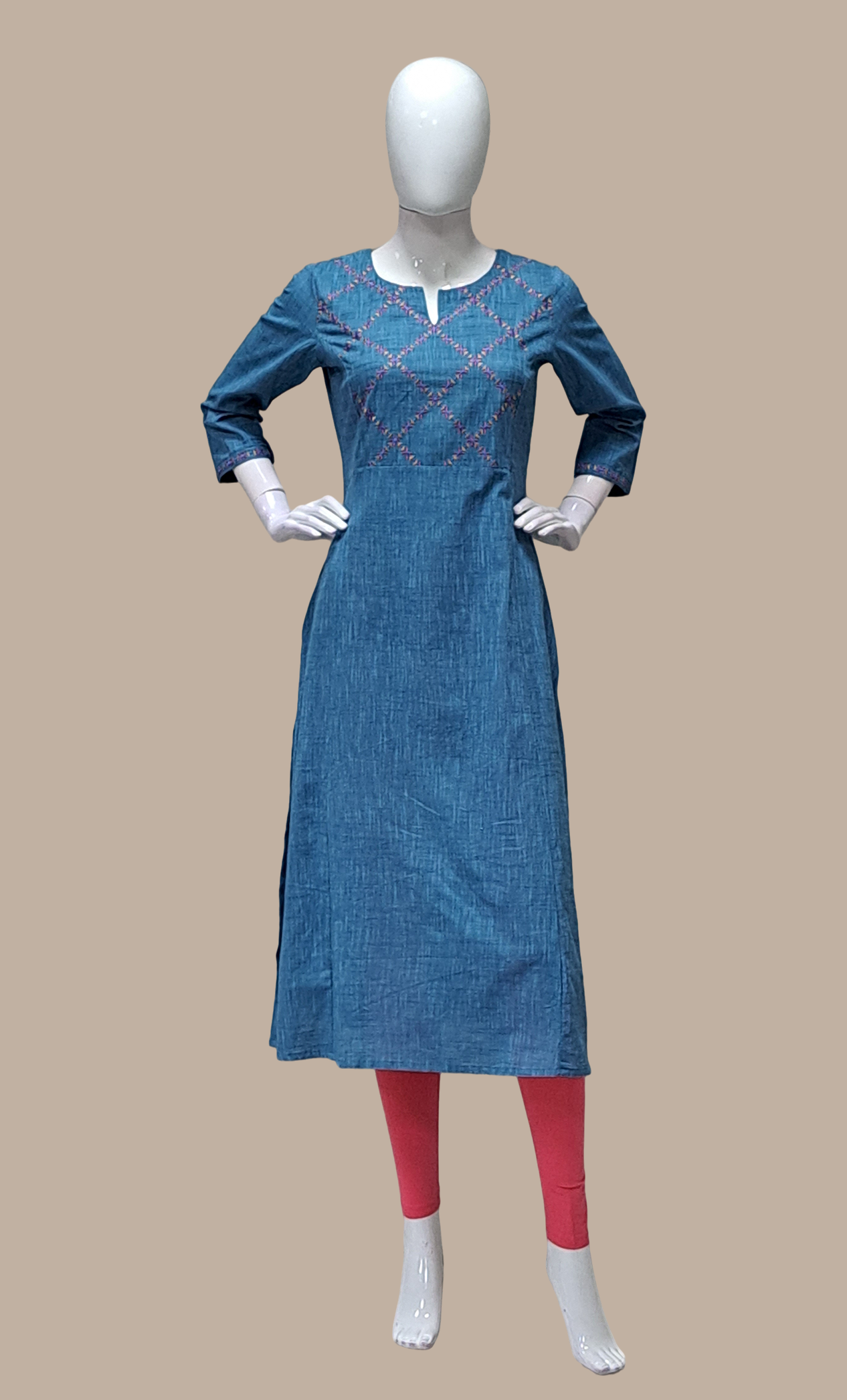 Blue Embroidered Kurti Top