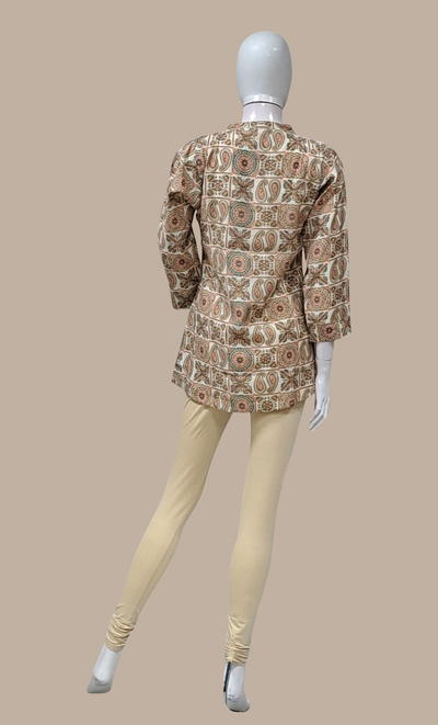 Beige Printed Kurti Top