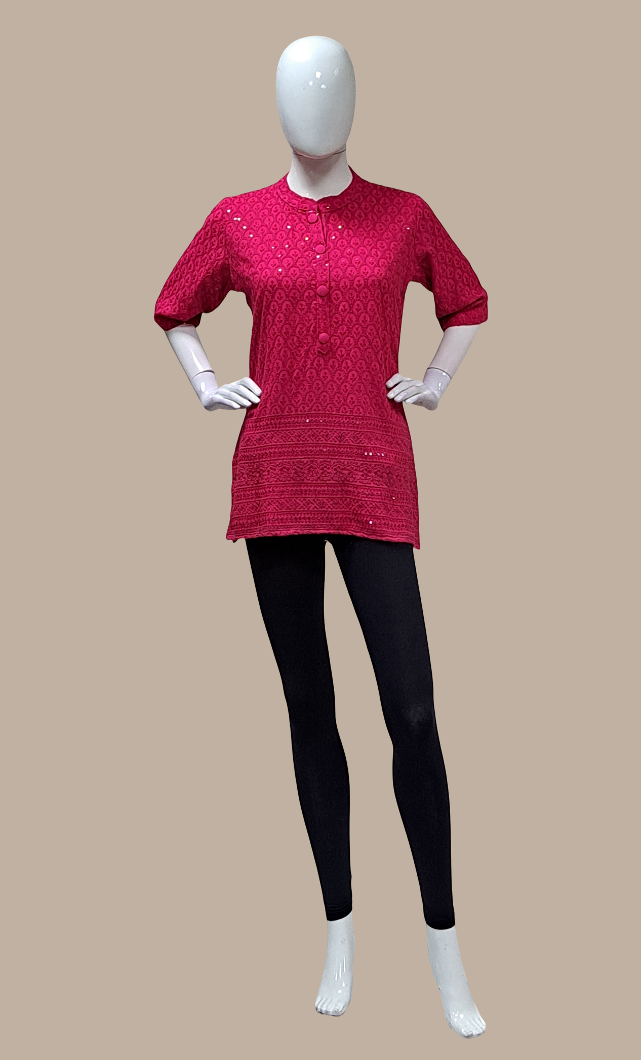 Cerise Embroidered Kurti Top