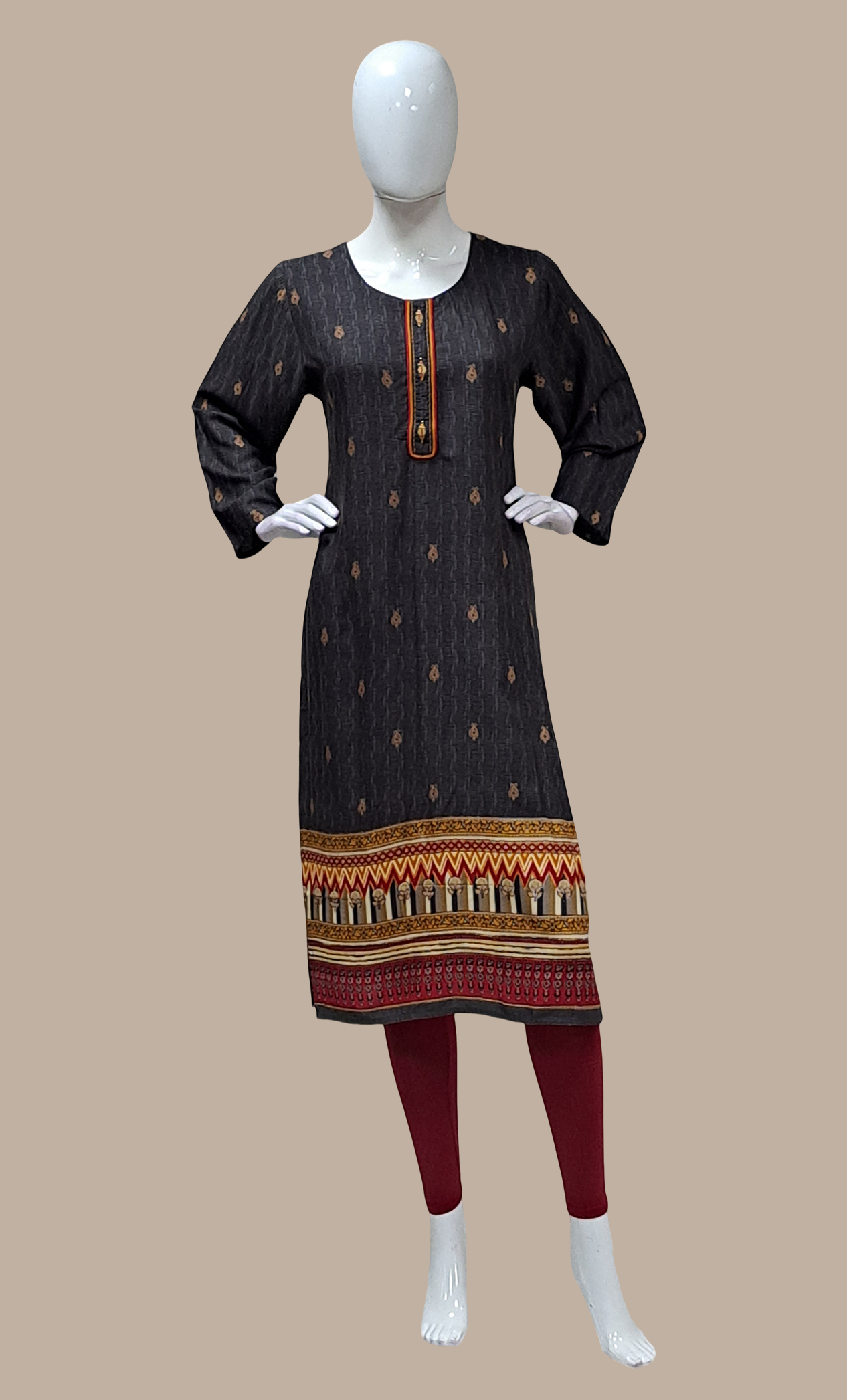 Dark Grey Printed Kurti Top