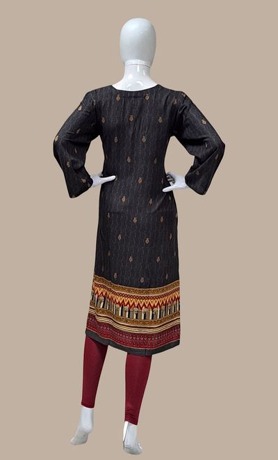 Dark Grey Printed Kurti Top