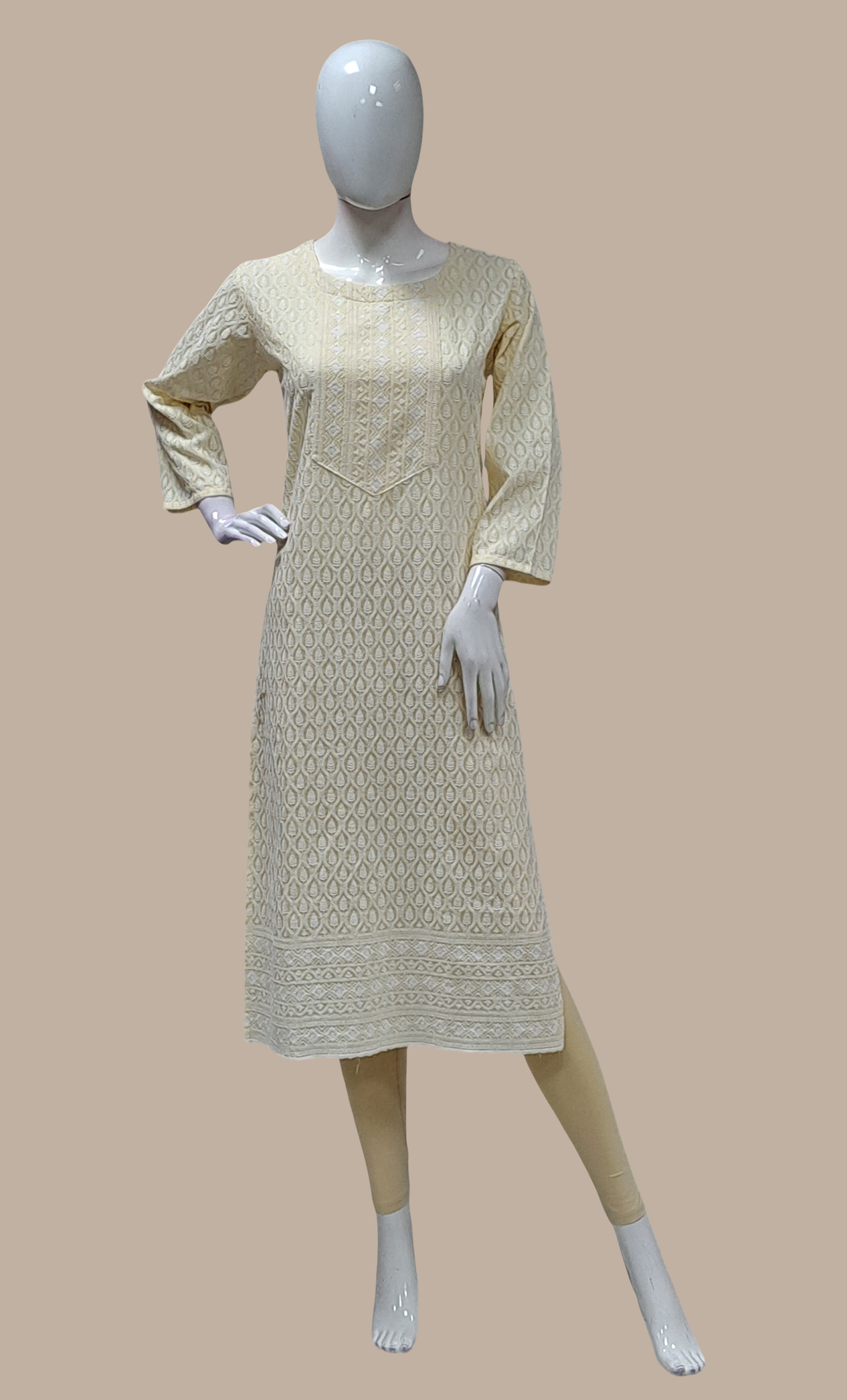 Light Lemon Embroidered Kurti Top