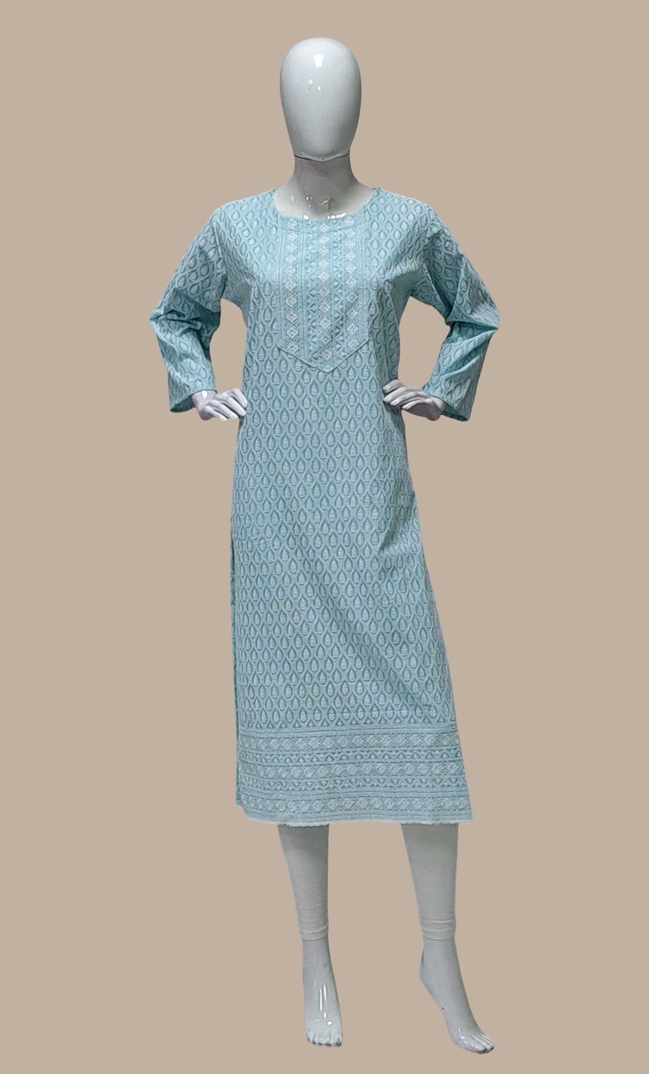 Soft Blue Embroidered Kurti Top