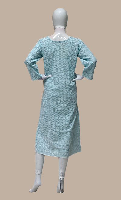 Soft Blue Embroidered Kurti Top