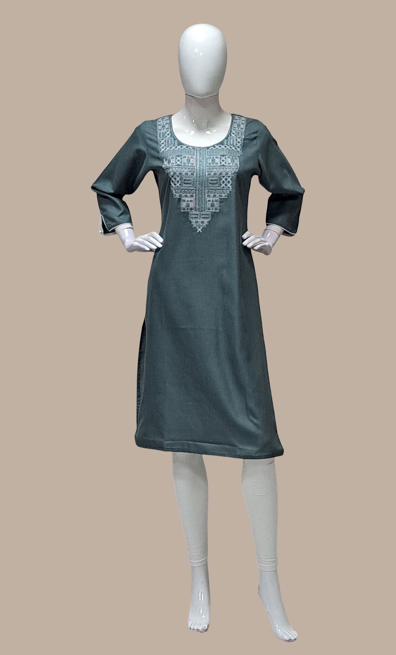 Deep Pale Green Embroidered Kurti Top