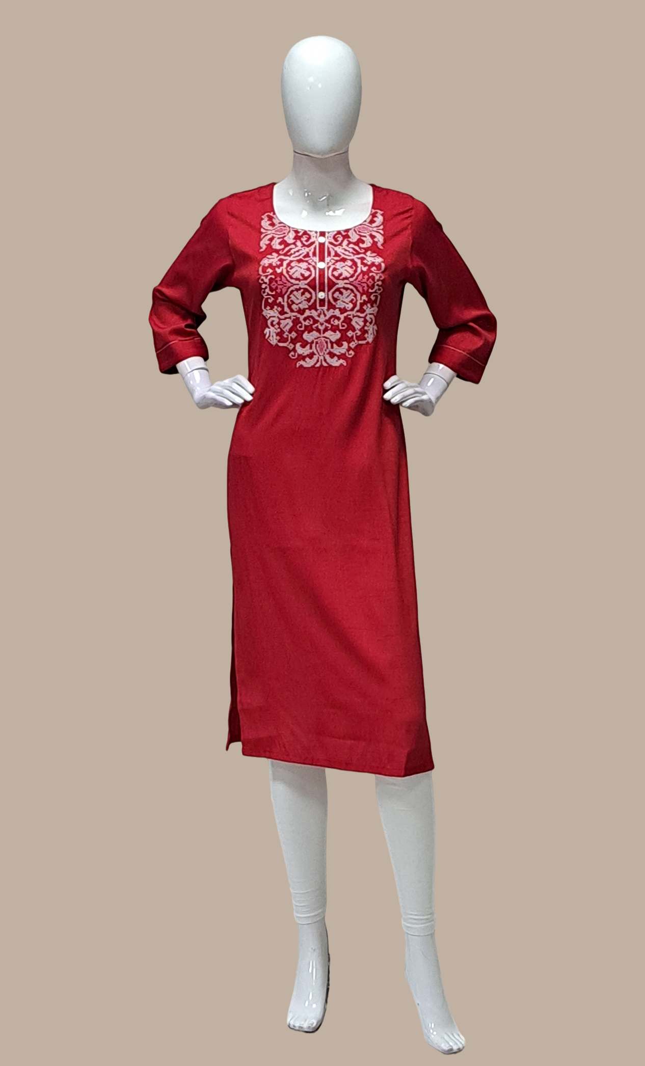 Red Embroidered Kurti Top