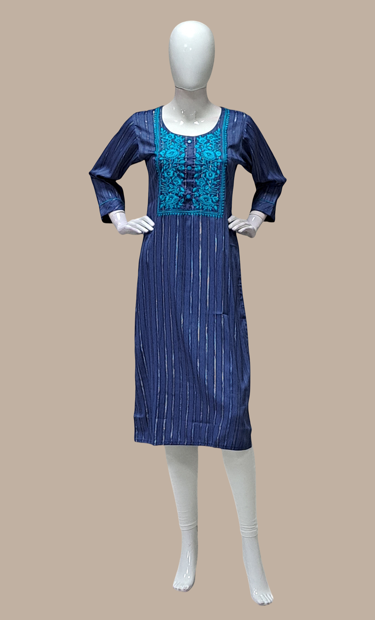 Deep Blue Embroidered Kurti Top