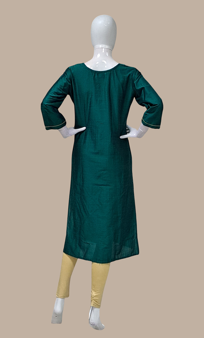 Dark Green Embroidered Kurti Top