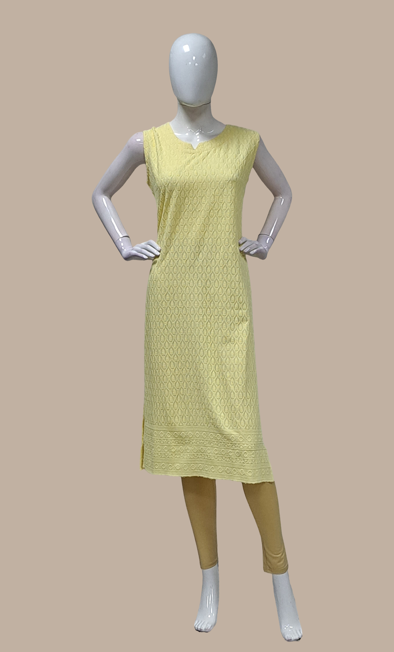 Deep Lemon Embroidered Kurti Top