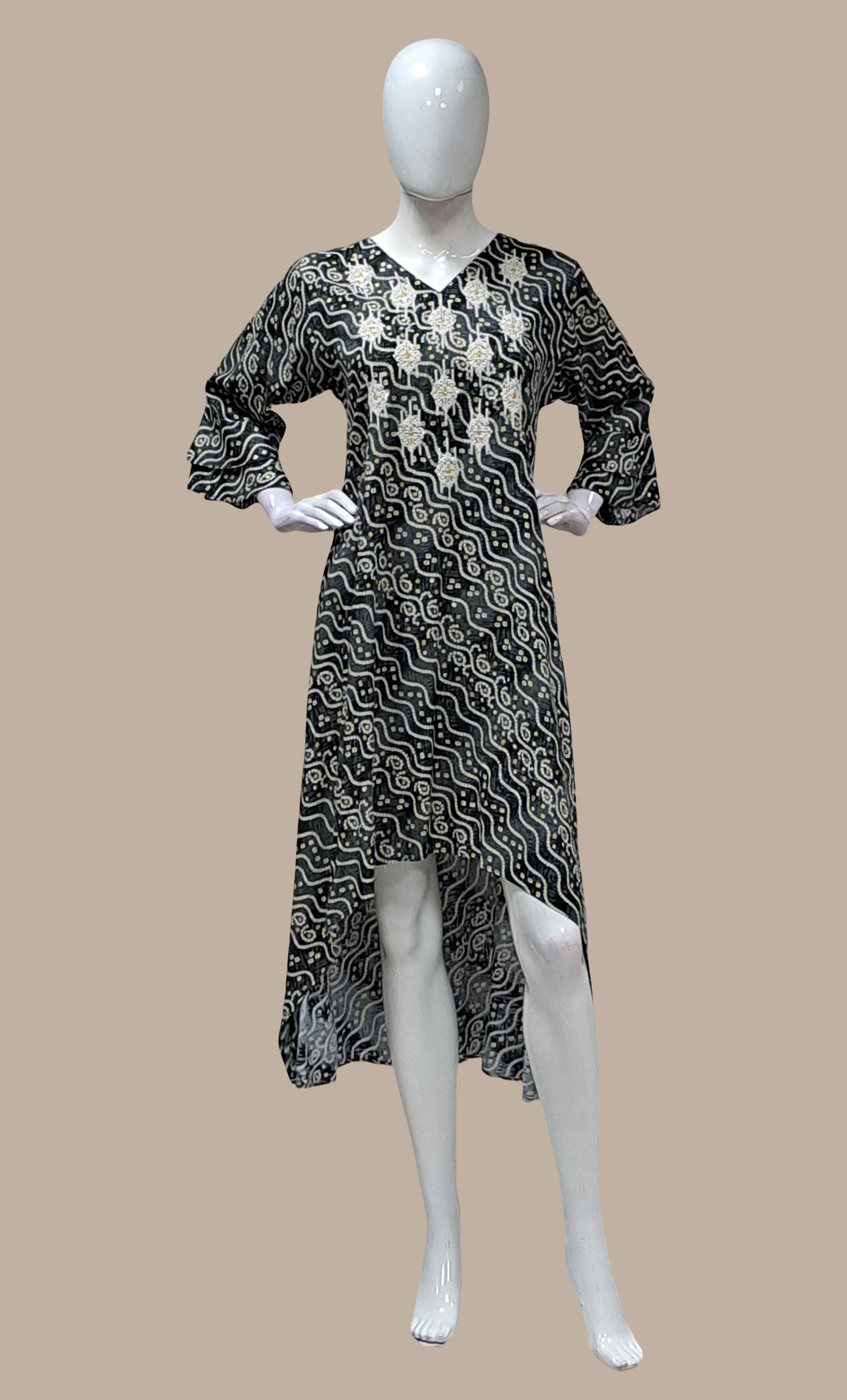 Dark Grey Printed Kurti Dress