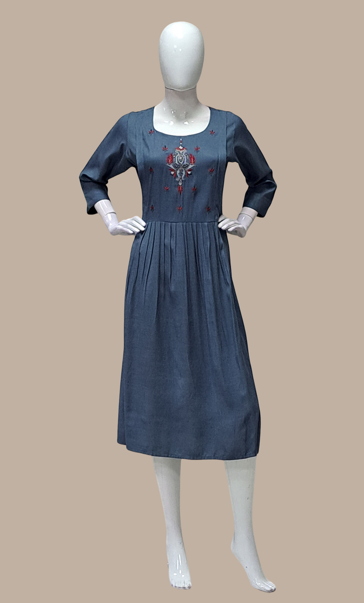 Grey Embroidered Kurti Dress