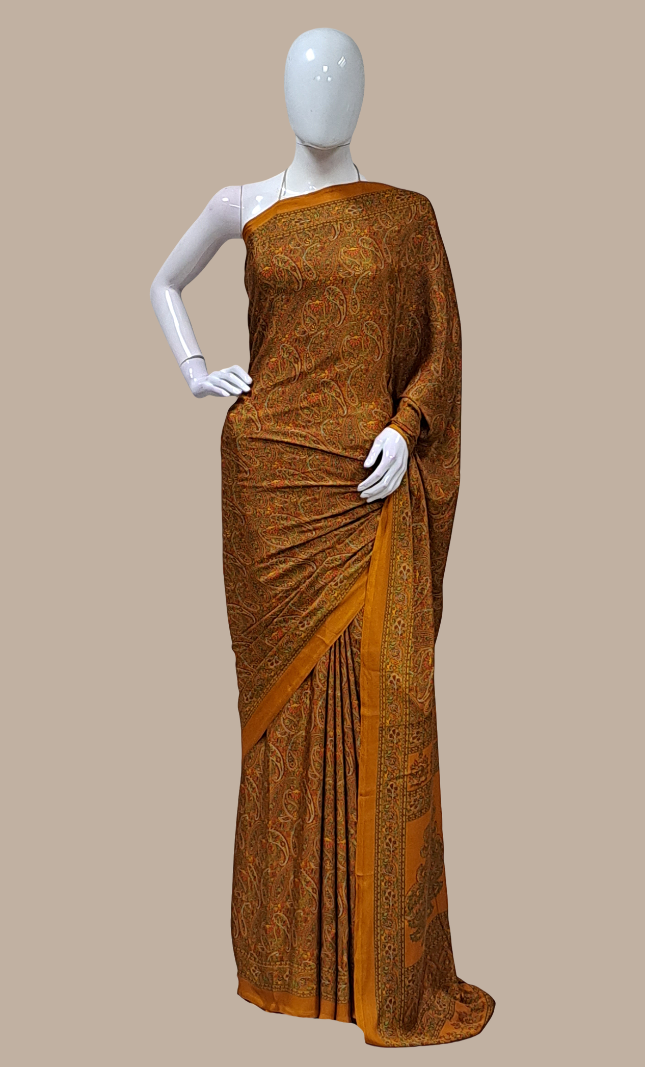 Deep Rust Printed Sari