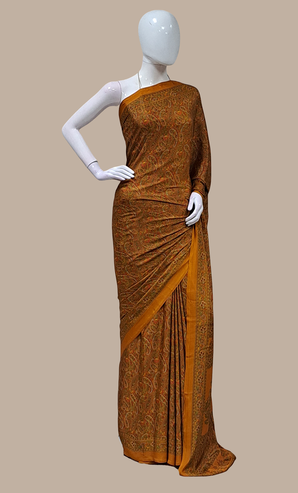 Deep Rust Printed Sari