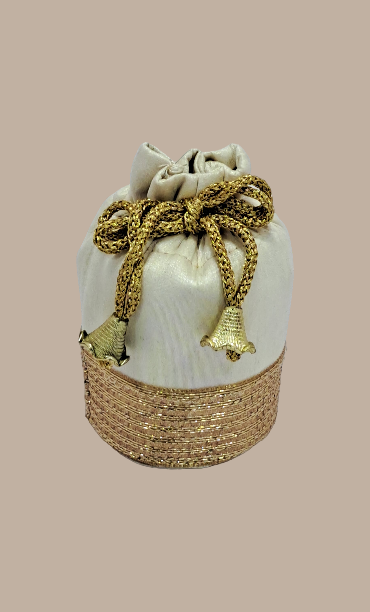 Small Light Cream Embroidered Pouch Bag