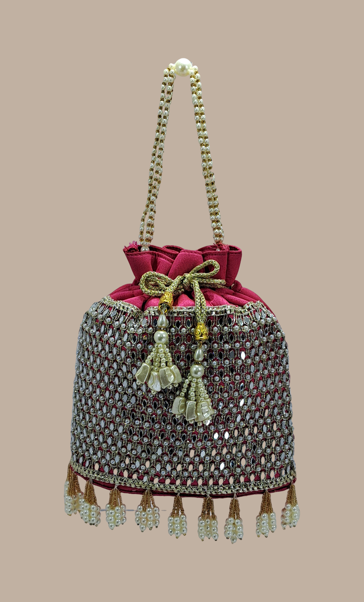 Cerise Embroidered Pouch Bag