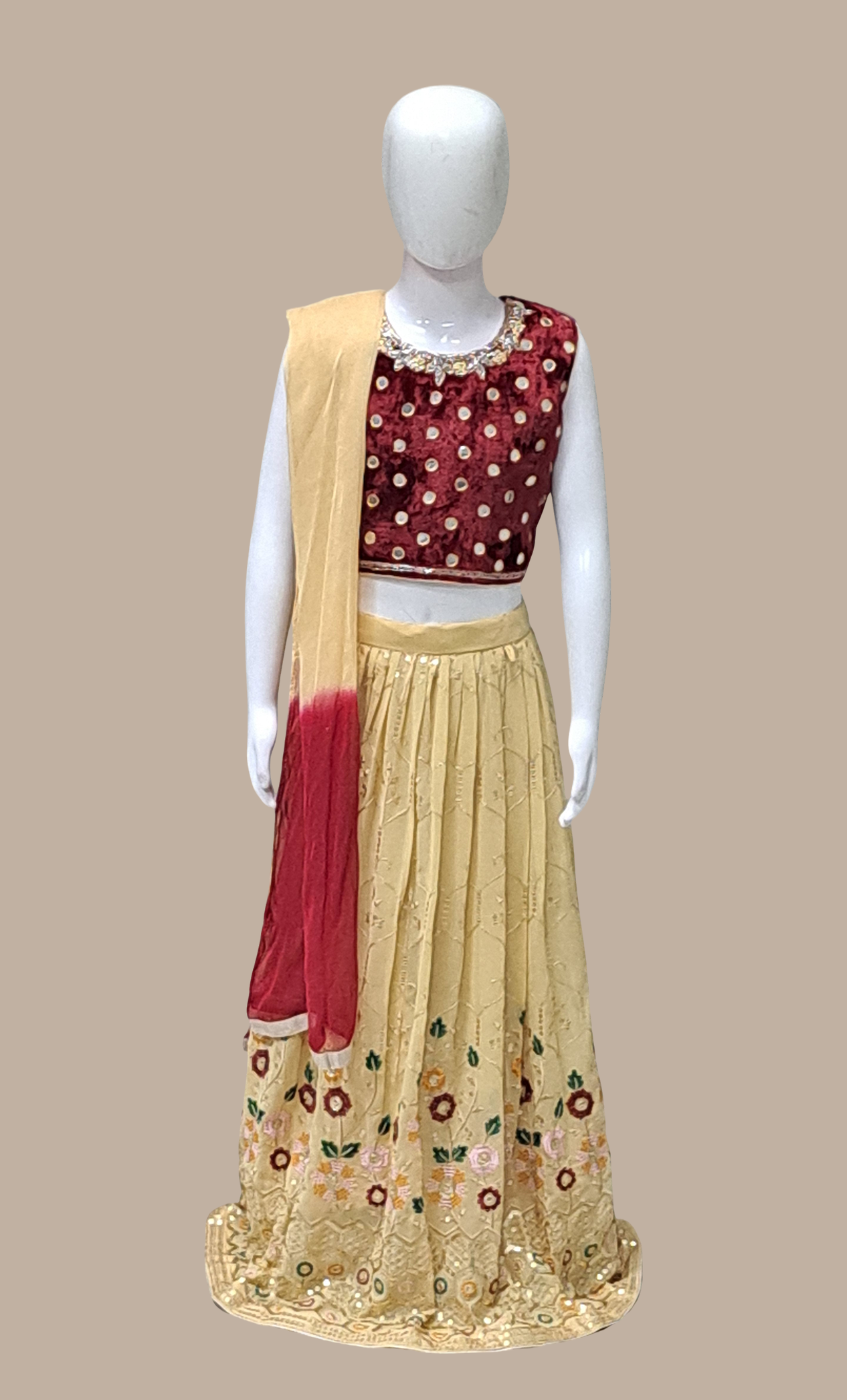 Maroon Embroidered Chania Choli