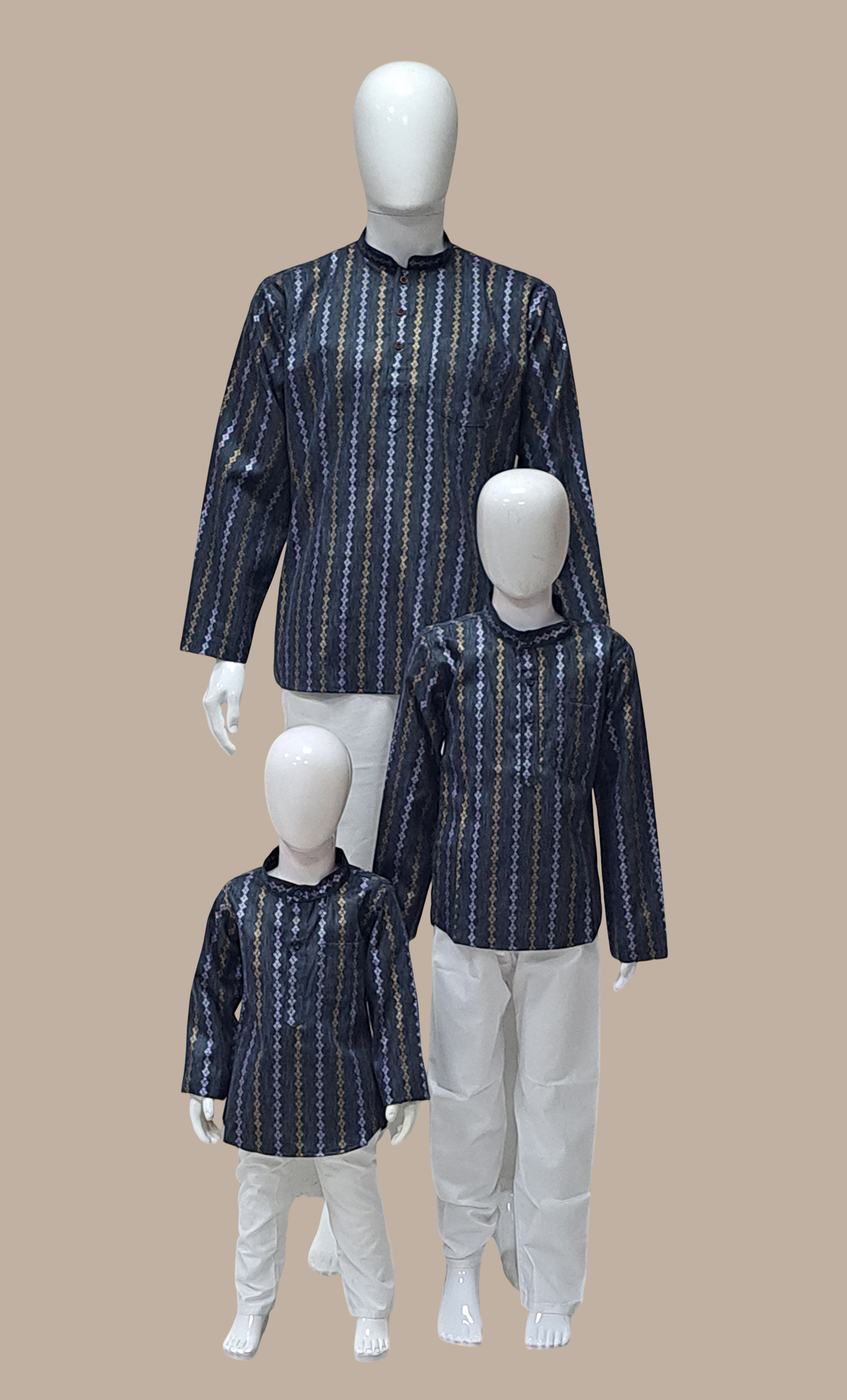 Black Father & Son Printed Kurta Top