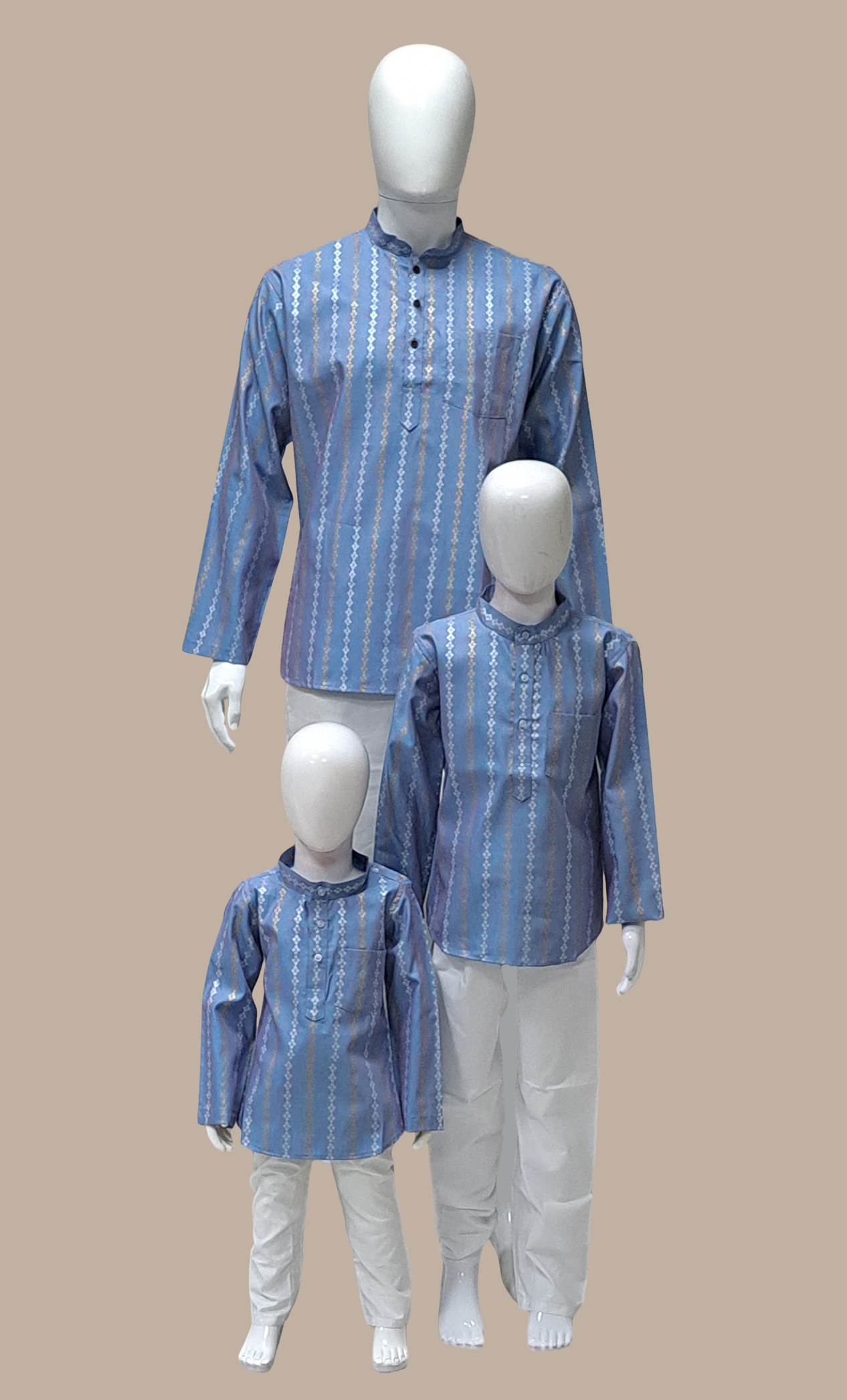 Light Blue Father & Son Printed Kurta Top