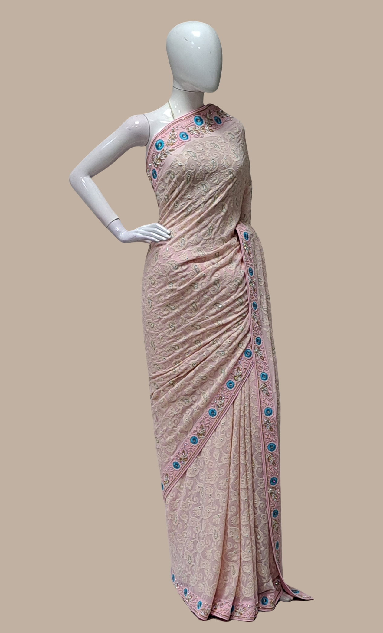 Rose Pink Embroidered Sari