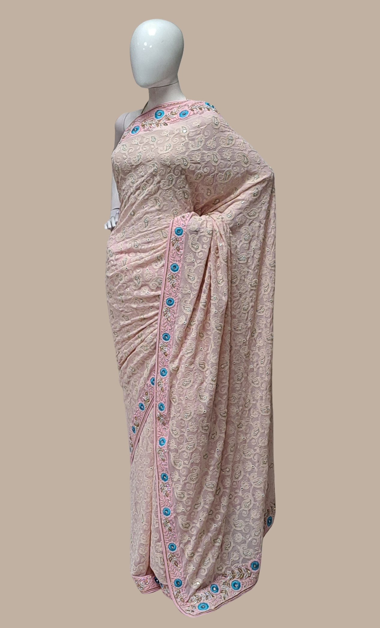 Rose Pink Embroidered Sari