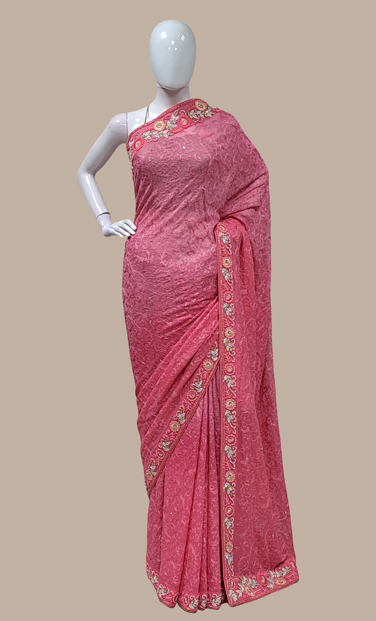 Deep Pink Embroidered Sari