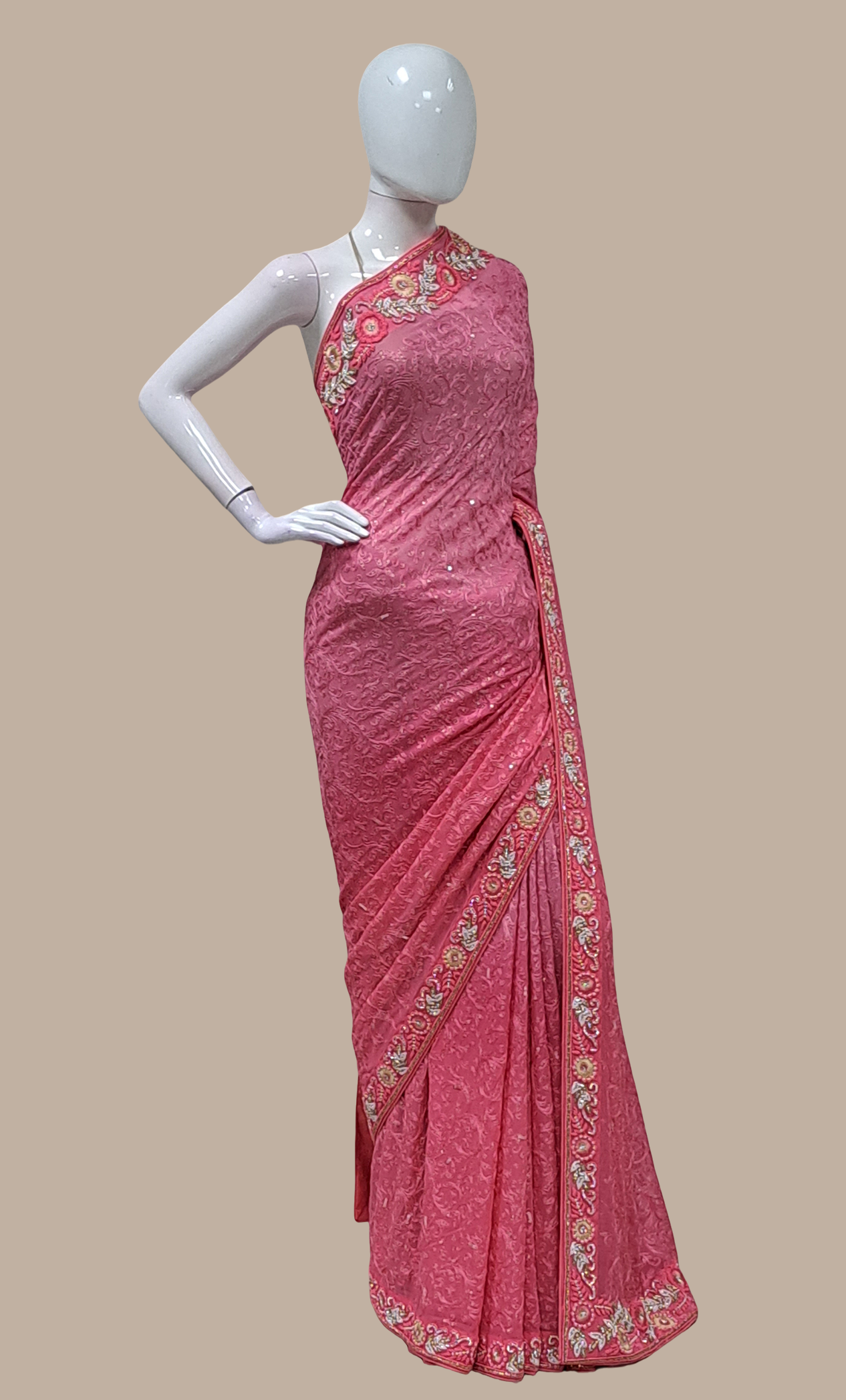 Deep Pink Embroidered Sari