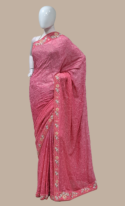 Deep Pink Embroidered Sari